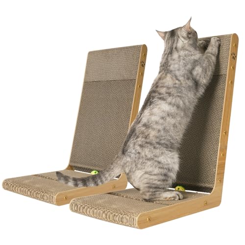CHENDY Katzenkratzer, 105 ° Neigungswinkel, Katzenkratzbrett, L-förmige Kratzpads mit integrierten Katzenminze-Spielzeugbällen für Indoor-Katzen, 2 Stück von CHENDY