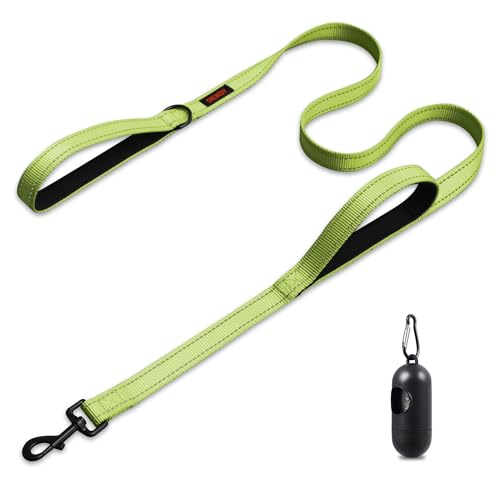 Strapazierfähige reflektierende Leine mit doppeltem Griff für große Hunderassen, perfekt für mittelgroße bis große Hunde (1,5 m, Hellgrün) von CHENEDY