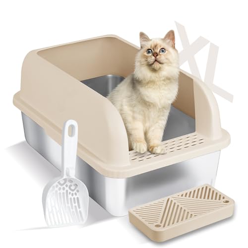 Chenove Extra große Katzentoilette aus Edelstahl mit Deckel, hochwandige geschlossene Katzentoiletten für Anti-Leckage, XL Metall-Klo mit Schaufel, leicht zu reinigende Katzentoilette für mehrere Chenove Extra große Katzentoilette aus Edelstahl mit Deckel, hochwandige geschlossene Katzentoiletten für Anti-Leckage, XL Metall-Klo mit Schaufel, leicht zu reinigende Katzentoilette für mehrere von CHENOVE