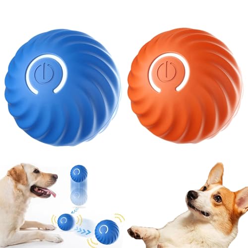 2 Stück Dura Spin Ball for Large Dogs, Intelligentes Jumping Ball Hundespielzeug, interaktives Hundespielzeug mit Licht, Automatisch bewegend, hüpfend und rotierend für kleine, mittlere, große Hunde von CHENRI