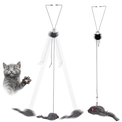 2 Stück Hanging Door Type Cat Black Mouse, Katzenspielzeug Selbstbeschäftigung Hängende Türrahmen, Tür-Hängendes Katzenspielzeug, Interaktives Katzenspielzeug, Einziehbares Katzenspielzeug für Indoor von CHENRI