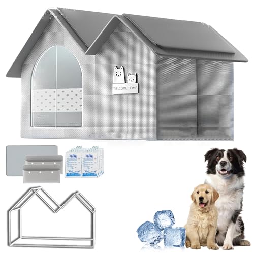 2025 New Air Conditioner Cat House, Air Conditioned Dog House, Kühlende Hundehütte, Faltbares Katzenkühlhaus, Wasserdichter großer Kühlhaus mit 10 Eisbeuteln für Katze Hund (Grau, L) von CHENRI