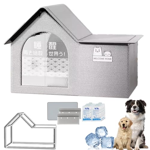 2025 New Air Conditioner Cat House, Air Conditioned Dog House, Kühlende Hundehütte, Faltbares Katzenkühlhaus, Wasserdichter großer Kühlhaus mit 10 Eisbeuteln für Katze Hund (Grau, M) von CHENRI