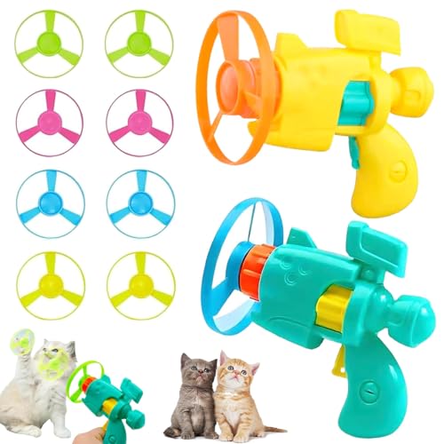CHENRI 2 Stück Upgraded Celerypet Light-Up Flying Disc Cat Launcher Set, Katze-Spielzeug Cat Fetch Toy Haustier Spielzeug, Interaktives Katzenspielzeug, Trainingsspielzeug für Katzen (A) von CHENRI