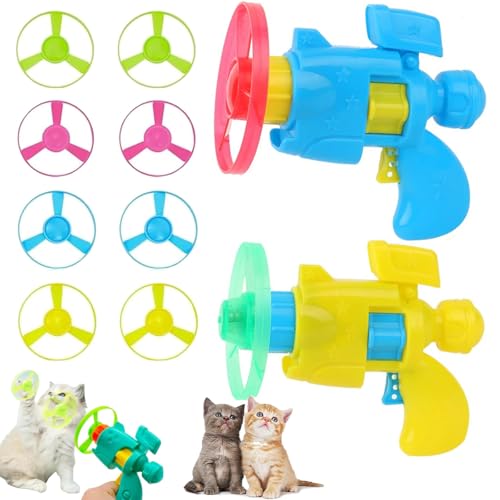 CHENRI 2 Stück Upgraded Celerypet Light-Up Flying Disc Cat Launcher Set, Katze-Spielzeug Cat Fetch Toy Haustier Spielzeug, Interaktives Katzenspielzeug, Trainingsspielzeug für Katzen (B) von CHENRI