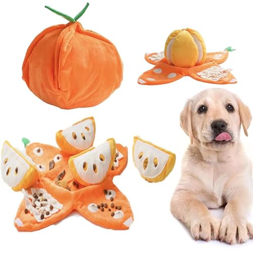 CHENRI 5-in-1 Orange Dog Enrichment Toys, Schnüffelteppich für Hunde, Quietschendes Hundespielzeug aus Plüsch zum Verstecken Spielen, Trainingsmatte Futtermatte, Interaktives Hundespielzeug für Hunde von CHENRI