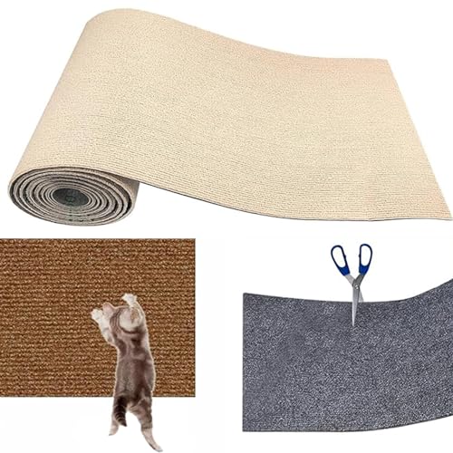 Cat Scratching Mat, Kratzmatte für Katzen, Selbstklebend Kratzmatte Katze, DIY Trimmbarer Teppich Matte Pad Katzenkratzbretter, Katzenteppich für Kratzbaum, Katzenkratzmatte für Katzenwand (Beige, L) von CHENRI