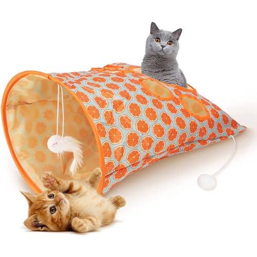 CHENRI Cat Tunnel Bag, Katzen-Tunnel-Tasche, Faltbar Katzentunnel Katzenspielzeug, Lustige Spieltunnel für Katzen, Interaktives Federspielzeug Katzenbälle, Katzentunnelbett für Katzen (Orange) von CHENRI