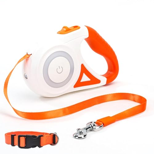 Dog Light Leash, Einziehbar Hundeleine mit LED-Taschenlampe, Rollleine Hundeleine für Training und Spaziergänge, 360° verknotungsfreier Leine für Kleine, Mittlerer und Große Hunde (Orange-5M) von CHENRI