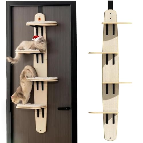 Door Hanging Cat Shelf, Tür hängende Katze Regal, 4-Etagen Kletterwand Katzen Set, Katzenregale und Sitzstangen für Wand, Katzen Wandregale, Katzenwandmöbel, Kletterregal Spielplatz für Katze (A, 1) Door Hanging Cat Shelf, Tür hängende Katze Regal, 4-Etagen Kletterwand Katzen Set, Katzenregale und Sitzstangen für Wand, Katzen Wandregale, Katzenwandmöbel, Kletterregal Spielplatz für Katze (A, 1) von CHENRI