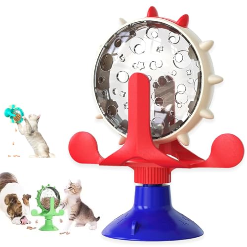 CHENRI Lallypet, Lallypet Food Spinning Windmill, Interaktives Windmühlen Katzenspielzeug, 360° drehbar Katzenspielzeug, Katzenfutterspender Spielzeug mit Saugnapf für Katzen (Rot) von CHENRI