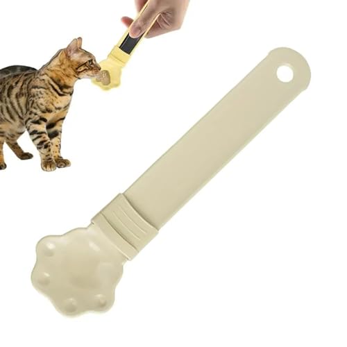 Futterautomat für Katzen, Leckerli Quetschlöffel für Katzen, Katzen Leckerlies Fütterungslöffel Futterspender, Katzensnack Quetschen Löffel, Multifunktionale Futterlöffel für Haustiere (Beige) von CHENRI