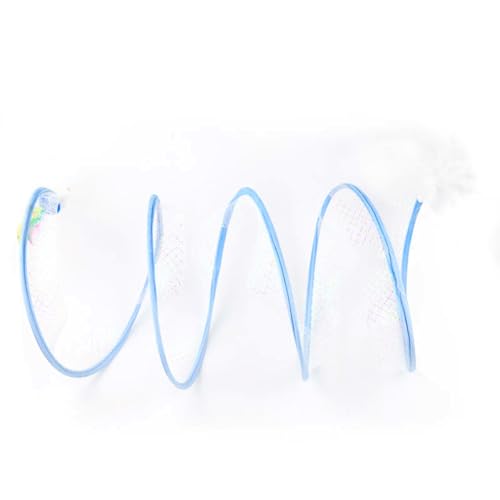 Gertar Cat Tunnel Toy, Spiral Cat Tunnel Toy, Katzentunnel Katzenspielzeug, Folded S Katzen Tunnel, Katzenspielzeug-Spiraltunnel mit Federspielzeug, Interaktives Spielzeug für Katzen (Blau-L) von CHENRI