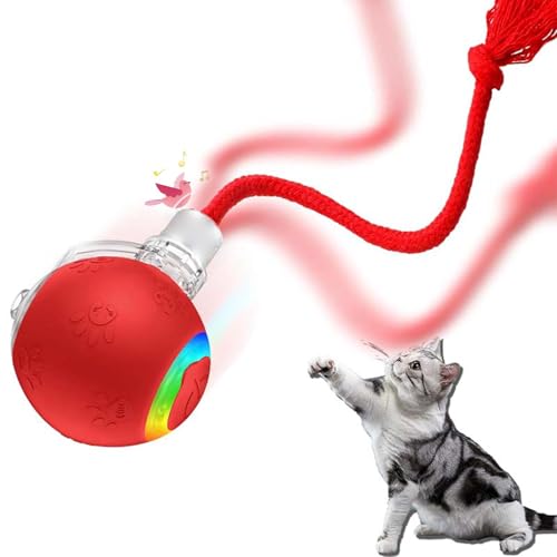 Interactive Rechargeable Ball Cat & Dog Toy, Beweglicher Ball Katzenspielzeug mit Federschwanz, LED-Licht und Vogelgezwitscher, Katzenspielzeug Selbstbeschäftigung, Aufladbarer Katzenball für Katzen von CHENRI