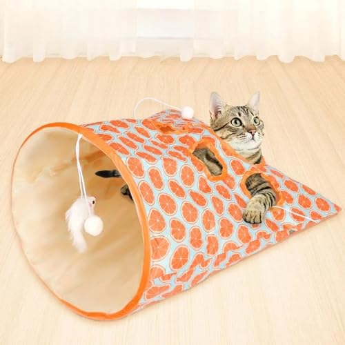 Katzentunnel Tasche, Lustige Katzen Spieltunnel, Faltbar Katzentunnel Katzenspielzeug, Interaktives Katzen Spielzeug, Federspielzeug Katzenbälle, Katzentunnelbett für Katzen, Kaninchen (Orange) von CHENRI