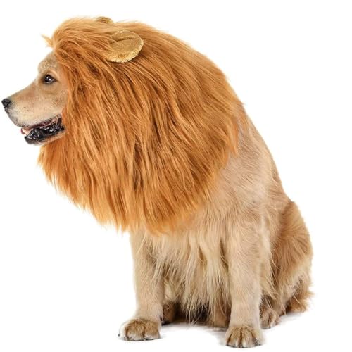 Lion Mane for Dog, Löwe Mähne für Hund, Verstellbar Hundekostüm Löwenmähne mit Ohren, Lustige Hunde Perücke für Hundekostüm, Löwe Mähne Haustierkostüme für Hund und Katze (Braun, 28cm) von CHENRI