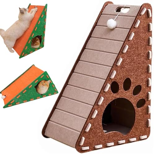 Mellowkin Cat Scratcher Felt, Mellowkin Katzenkratzer Filz, L förmige Kratzpappe für Katzen, Dreieckiger Kratzbaum Katzenhaus mit Ballspielzeug, Interaktives Katzenspielzeug für Katzen (B-Braun) von CHENRI