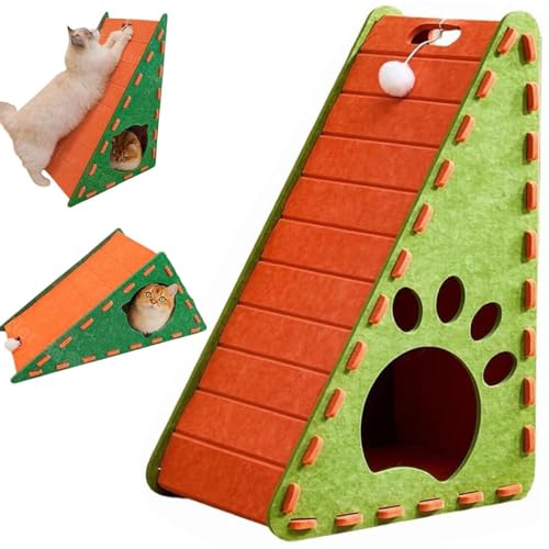 Mellowkin Cat Scratcher Felt, Mellowkin Katzenkratzer Filz, L förmige Kratzpappe für Katzen, Dreieckiger Kratzbaum Katzenhaus mit Ballspielzeug, Interaktives Katzenspielzeug für Katzen (B-Orange) von CHENRI