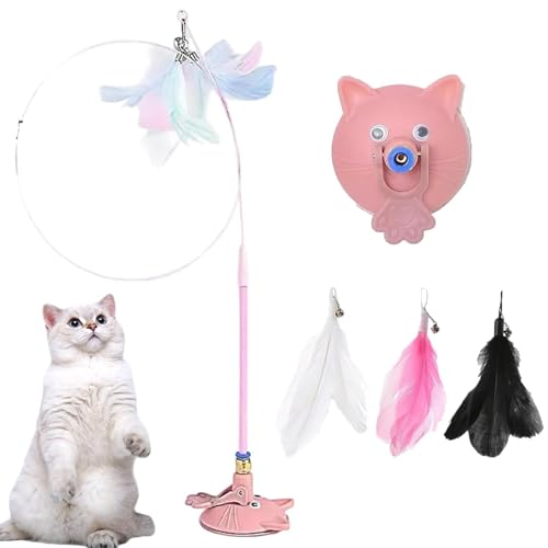 Meowmastery Toy, Meow Mastery Teaser Wand, Katzen Spielzeug, Katzenangel mit Saugnäpfen und 3 Federn, Intelligenz Katzen Spielzeug, Selbstspielendes Interaktives Katzenspielzeug für Katze (Rosa) von CHENRI