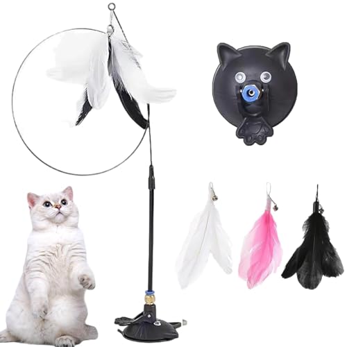 Meowmastery Toy, Meow Mastery Teaser Wand, Katzen Spielzeug, Katzenangel mit Saugnäpfen und 3 Federn, Intelligenz Katzen Spielzeug, Selbstspielendes Interaktives Katzenspielzeug für Katze (Schwarz) von CHENRI