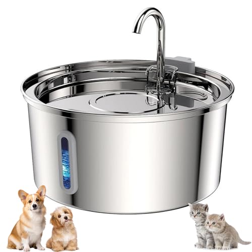 Pawquench Automatic Pet Water Fountain, 3.2L Katzenbrunnen, Automatischer Trinkbrunnen für Katze, Hundebrunnen, Edelstahl leiser Wasserspender für Katzen und Hunde von CHENRI