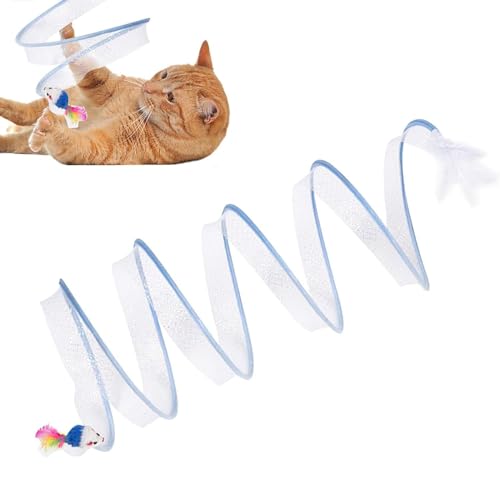 Self-Play Cat Hunting Spiral Tunnel Toy, Selbstspielendes Katzenspielzeug mit Spiraltunnel, Faltbarer Katzentunnel S Katzen Tunnel mit Federspielzeug, Katzenspielzeug Interaktives für Katzen (Blau) von CHENRI