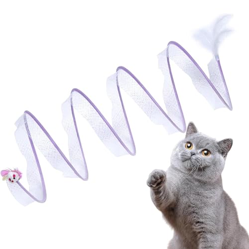 Self-Play Cat Hunting Spiral Tunnel Toy, Selbstspielendes Katzenspielzeug mit Spiraltunnel, Faltbarer Katzentunnel S Katzen Tunnel mit Federspielzeug, Katzenspielzeug Interaktives für Katzen (Lila) von CHENRI