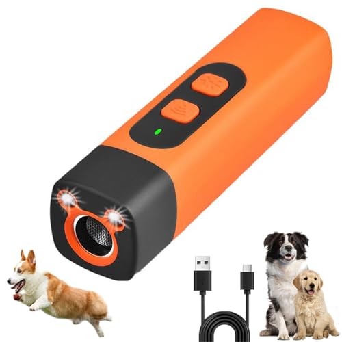 The Barklee Pro, Barklee Barking Control, Ruhemeister Pro - Schonendes Ultraschall - Training Fur Ruhiges Zuhause, Anti Bell Gerät Hunde Wiederaufladbar mit LED-Taschenlampe für Innen Außen (Orange) von CHENRI