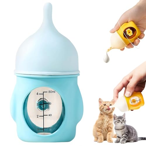Visulong Leak-Proof Squeezable Kitten Bottle, Auslaufsichere Quetschflasche für Katzen, Aufzuchtflasche Katze, Welpenmilch für Hunde, Haustier Milchflasche für Welpen und Kätzchen (Blau, 80ml) von CHENRI