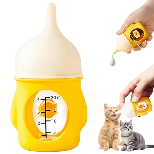 Visulong Leak-Proof Squeezable Kitten Bottle, Auslaufsichere Quetschflasche für Katzen, Aufzuchtflasche Katze, Welpenmilch für Hunde, Haustier Milchflasche für Welpen und Kätzchen (Gelb, 20ml) von CHENRI
