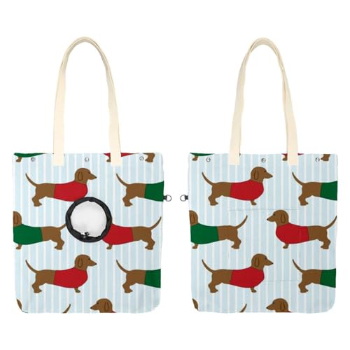 CHENZZZZ Dackel Hund Haustier Schultertasche Canvas Schultertasche Hundetrage Tragbare Katze Kleine Tote Brusttasche von CHENZZZZ