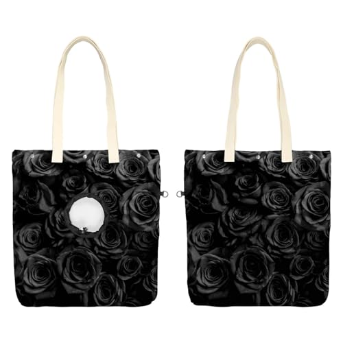 CHENZZZZ Schwarze Rosen Haustier-Schulter-Tragetasche, Canvas-Schultertasche, Hundetragetasche, tragbare Katze, kleine Tragetasche CHENZZZZ Schwarze Rosen Haustier-Schulter-Tragetasche, Canvas-Schultertasche, Hundetragetasche, tragbare Katze, kleine Tragetasche von CHENZZZZ