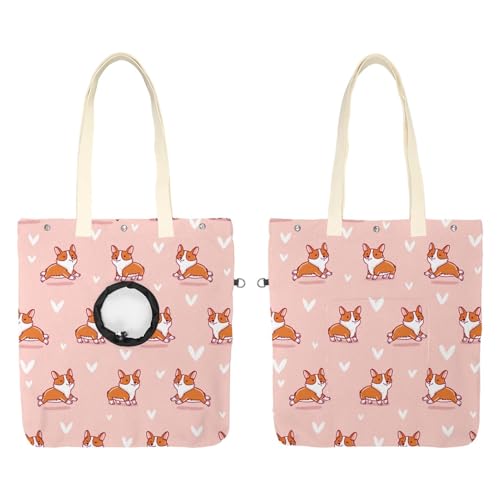 CHENZZZZ Show Head Pet Canvas Umhängetasche, Rosa Cartoon Corgi Pet Out Tasche, Outcrop, Pet Out Umhängetasche CHENZZZZ Show Head Pet Canvas Umhängetasche, Rosa Cartoon Corgi Pet Out Tasche, Outcrop, Pet Out Umhängetasche von CHENZZZZ