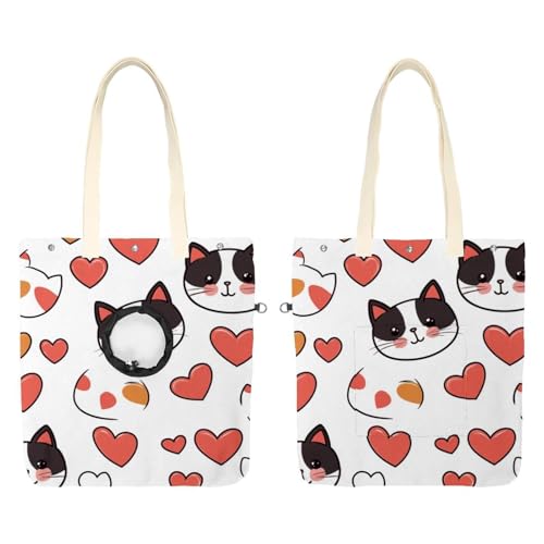 Cartoon-Katzengesicht und -herz, Haustier-Schulter-Tragetasche, Leinen-Schultertasche, Hundetragetasche, tragbare Katze, kleine Tragetasche, Brusttasche von CHENZZZZ