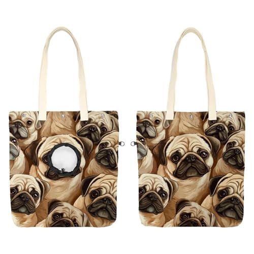 Dogs Beautiful Pugs Pet Shoulder Carrying Bag, Canvas Shoulder Bag Dog Carrier, Portable Cat Small Tote Chest Bag von CHENZZZZ