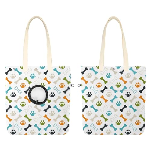 Farbige Hunde-Fußabdrücke und Knochen Haustier-Schultertasche, Leinen-Umhängetasche, Hundetragetasche, tragbare kleine Katzentasche, Brusttasche von CHENZZZZ