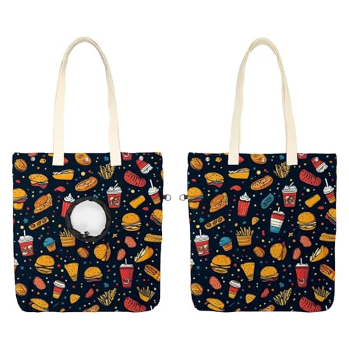 Hot Dog Pita Teetasse Pizza Pommes Haustier Canvas Schultertasche Niedliche Katze Tragetasche Handtasche Tragbare Tragetasche Hund Tragetasche für Kleintierbedarf Outdoor Reisen von CHENZZZZ