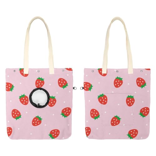 Katzen-Out-Tasche mit Erdbeermuster, freihändig mit Showkopf, Katzen-Tragetasche, Schultertasche für Outdoor-Reisen von CHENZZZZ