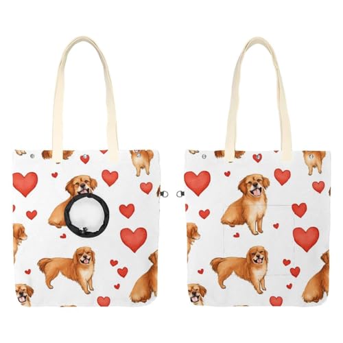 Kleine Braune Hunde Mit Roten Herzen (2) Pet Leinwand Schulter Tasche Nette Katze Träger Handtasche Tragbare Tragen Hund Tote Tasche Für Kleine Tiere Liefert Outdoor Reise von CHENZZZZ