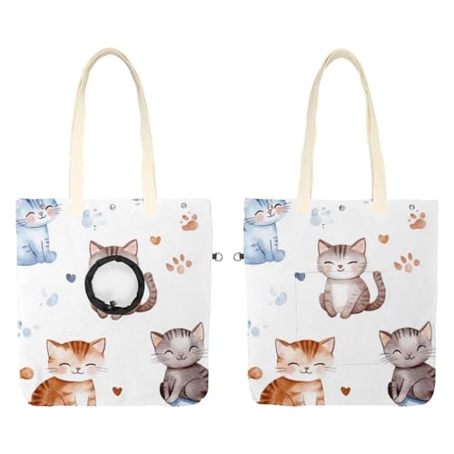 CHENZZZZ Niedliche Cartoon-Katzen-Schultertasche aus Segeltuch, Katzentragetasche, tragbare Tragetasche für Kätzchen und Welpen, bequeme Tragetasche für kleine Haustiere CHENZZZZ Niedliche Cartoon-Katzen-Schultertasche aus Segeltuch, Katzentragetasche, tragbare Tragetasche für Kätzchen und Welpen, bequeme Tragetasche für kleine Haustiere von CHENZZZZ