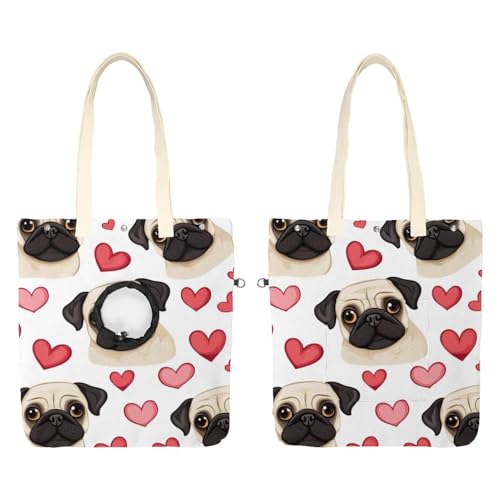 Niedliche Cartoon-Mops-Hundetasche (2) Haustier-Tragetasche, Tragetasche, Katzentragetasche, tragbare Kätzchen- und Welpen-Tragetasche, bequeme Tragetasche für kleine Haustiere von CHENZZZZ