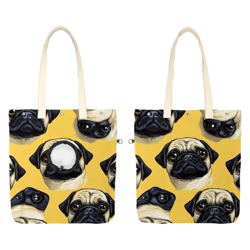 Niedliche Mops-Hundeköpfe (2) Haustier-Schulter-Tragetasche, Canvas-Umhängetasche, Hundetragetasche, tragbare Katze, kleine Tragetasche, Brusttasche von CHENZZZZ