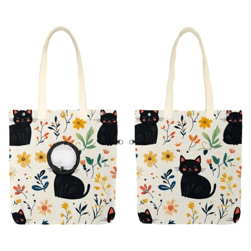 Niedliche schwarze Katzen- und Blumen-Tragetasche, aus Segeltuch, für Katzen, tragbare Kätzchen- und Welpen-Tragetasche, bequeme Tragetasche für kleine Haustiere von CHENZZZZ
