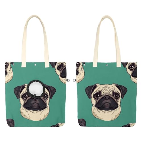Niedlicher Mops-Hund (5) Haustier Canvas Schultertasche Katze Tragetasche Tragbare Kätzchen & Welpen Tote Komfort Tragetasche für kleine Haustiere von CHENZZZZ