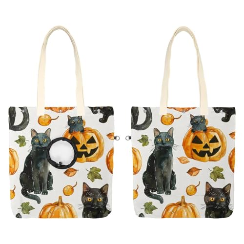 Schultertasche aus Segeltuch, Motiv: Kürbis und Katze, niedliche Katzentragetasche, tragbare Tragetasche für kleine Tiere, Outdoor-Reisen Schultertasche aus Segeltuch, Motiv: Kürbis und Katze, niedliche Katzentragetasche, tragbare Tragetasche für kleine Tiere, Outdoor-Reisen von CHENZZZZ