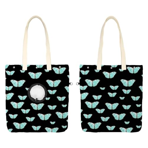 Schultertasche aus Segeltuch mit Schmetterling auf schwarzem Hintergrund, niedliche Katzentragetasche, tragbare Tragetasche für Kleintierbedarf, Outdoor-Reisen Schultertasche aus Segeltuch mit Schmetterling auf schwarzem Hintergrund, niedliche Katzentragetasche, tragbare Tragetasche für Kleintierbedarf, Outdoor-Reisen von CHENZZZZ