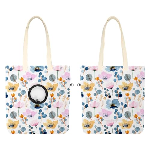 Schultertasche für Haustiere, Leinen, mit Blumenmuster, tragbar, für Kätzchen und Welpen, bequeme Tragetasche für kleine Haustiere von CHENZZZZ