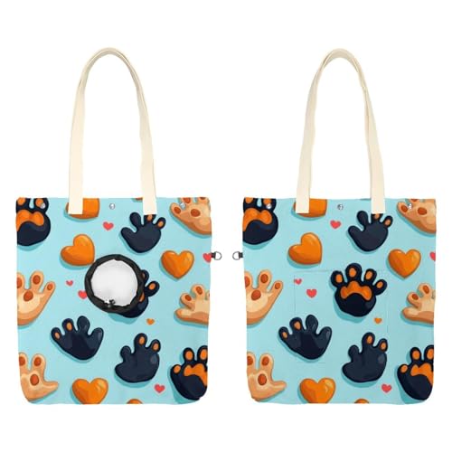 Schultertasche für Hunde und Katzen, Pfotenabdruck, Haustier, Leinen, niedliche Katzentragetasche, tragbare Tragetasche für Kleintierbedarf, Outdoor-Reisen von CHENZZZZ