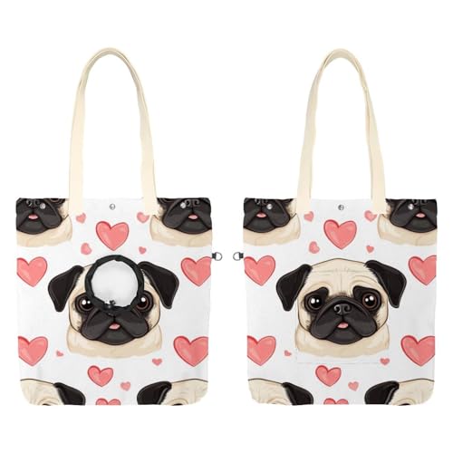 Show Head Pet Canvas Umhängetasche, niedliche Cartoon-Mops-Hundetasche, Outcrop, Haustier-Out-Umhängetasche von CHENZZZZ