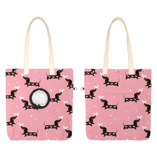 Show Head Pet Canvas Umhängetasche Dackel Hunde und Herzen Pet Out Bag Outcrop Pet Out Umhängetasche von CHENZZZZ